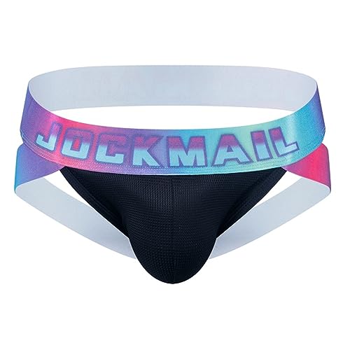 JOCKMAIL Herren Jockstrap Unterwäsche Athletic Supporters Rainbow Low Rise Herren Sport Unterwäsche (M, SCHWARZ) von JOCKMAIL