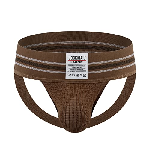 JOCKMAIL Herren Jockstraps Unterwäsche Breiter Gürtel Athletic Supporter Komfortabler Herren Sport Jockstrap 7 Farben (as3, Alpha, l, Regular, Regular, Braun) von JOCKMAIL