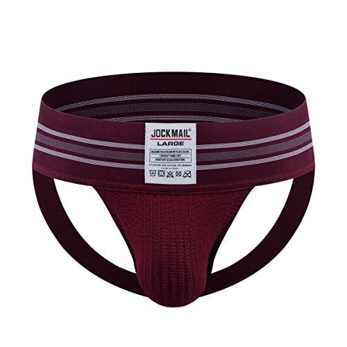 JOCKMAIL Herren Jockstraps Unterwäsche Breiter Gürtel Athletic Supporter Komfortabler Herren Sport Jockstrap 7 Farben (as3, Alpha, m, Regular, Regular, Dark red) von JOCKMAIL