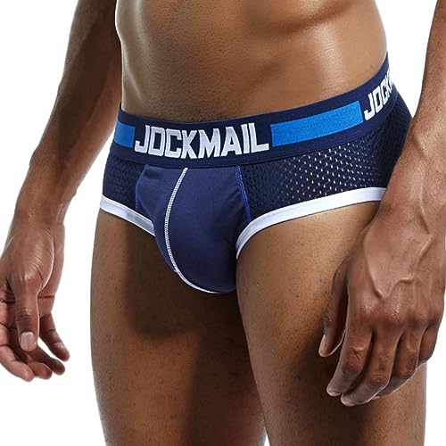 JOCKMAIL Herren Mesh Boxer Briefs Schnell Trocknende Unterwäsche Männer Atmungsaktive Eis Seide männer Unterwäsche Trunks Unterhosen, 301-Marine, Medium von JOCKMAIL