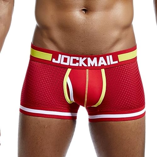 JOCKMAIL Herren Mesh Boxer Briefs Schnell Trocknende Unterwäsche Männer Atmungsaktive Eis Seide männer Unterwäsche Trunks Unterhosen, 401 - Rot, Medium von JOCKMAIL