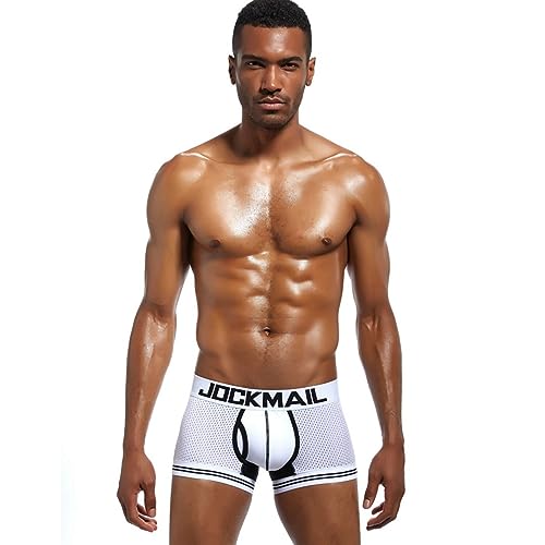 JOCKMAIL Herren Mesh Boxer Briefs Schnell Trocknende Unterwäsche Männer Atmungsaktive Eis Seide männer Unterwäsche Trunks Unterhosen, 412 - Weiß, Large von JOCKMAIL