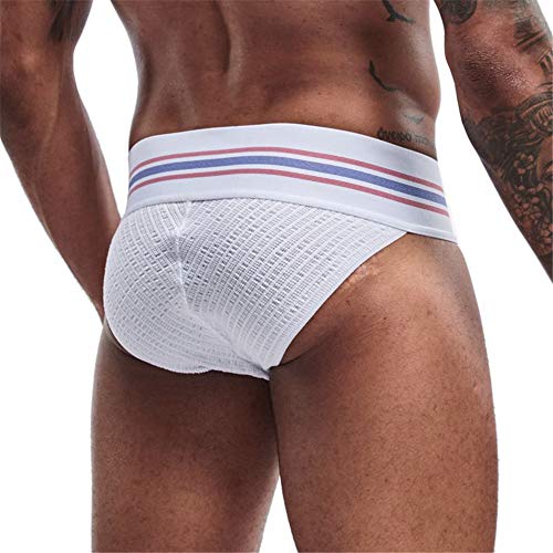 JOCKMAIL Herren Slip Sportlich Unterstützer Breiter Gürtel Komfortabel Herren Unterwäsche Slip für Turnhalle Sport (M, Weiß) von JOCKMAIL