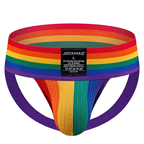 JOCKMAIL Herren Slip Suspensorium Breit Gürtel Athletisch Unterstützer Rainbow Baumwolle Herren Sport Unterwäsche Suspensorium zum Fitnessstudio Sport von JOCKMAIL