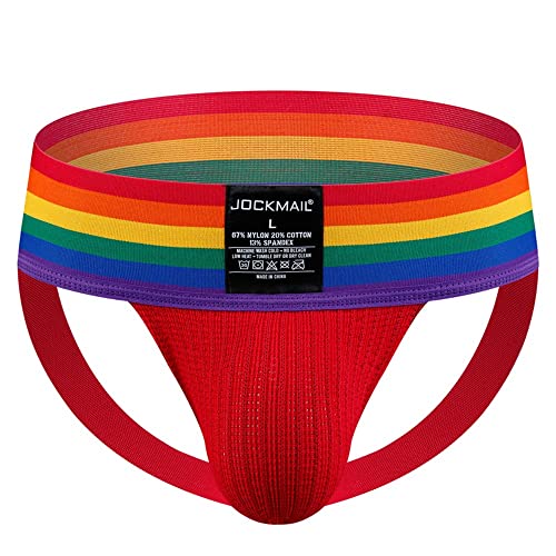 JOCKMAIL Herren Slip Suspensorium Breit Gürtel Athletisch Unterstützer Rainbow Baumwolle Herren Sport Unterwäsche Suspensorium zum Fitnessstudio Sport von JOCKMAIL