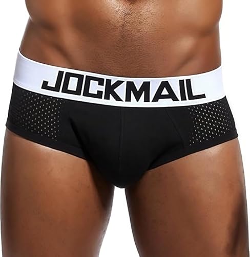 JOCKMAIL Herren Slip Unterhose Sexy Mesh Atmungsaktive Sport Unterwäsche Triangel Trunks Low Rise für Fitness Alltag (DE/NL/SE/PL, Alphanumerisch, L, Regular, Regular, 319 Schwarz) von JOCKMAIL
