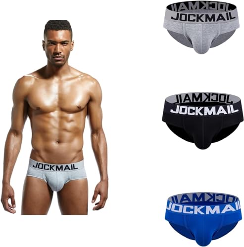 JOCKMAIL Herren-Slips, niedrig, weich, atmungsaktiv, 3 Stück, Marineblau + Schwarz + Grau, L von JOCKMAIL