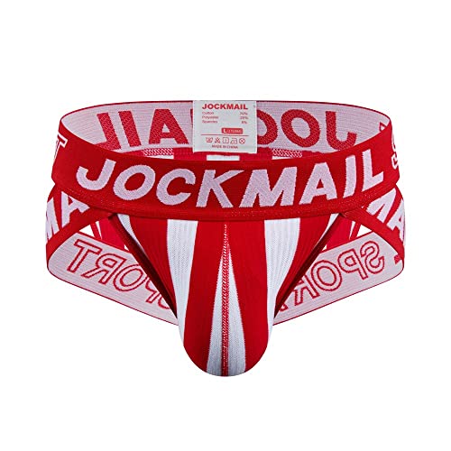 JOCKMAIL Herren Slips Niedrige Taille Sexy Männer Sport Baumwolle Atmungsaktiv Komfort Athletic Herren Unterwäsche Slips, Rot/Ausflug, einfarbig (Getaway Solids), XX-Large von JOCKMAIL