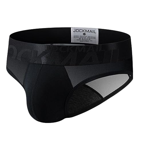 JOCKMAIL Herren Slips Unterwäsche Männliche Boxer Briefs Weiche Mikrofaser Baumwolle Komfort Unterhosen, 375 Schwarz, L von JOCKMAIL