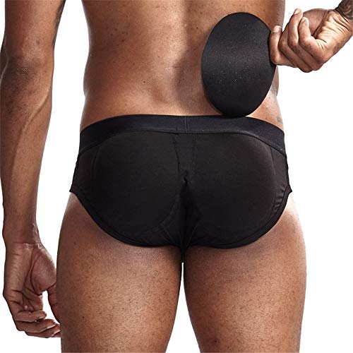 JOCKMAIL Herren Slips mit Butt Pad Unterwäsche Sportlich Radfahren Unterwäsche Boxershorts Baumwolle Push Up Cup Unterwäsche (XL, Schwarz) von JOCKMAIL