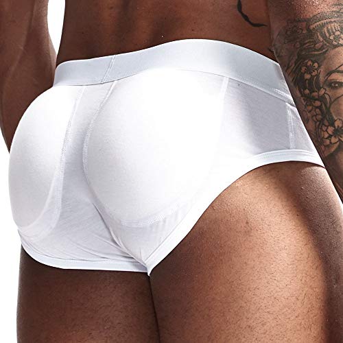 JOCKMAIL Herren Slips mit Butt Pad Unterwäsche Sportlich Radfahren Unterwäsche Boxershorts Baumwolle Push Up Cup Unterwäsche (XXL, Weiß) von JOCKMAIL