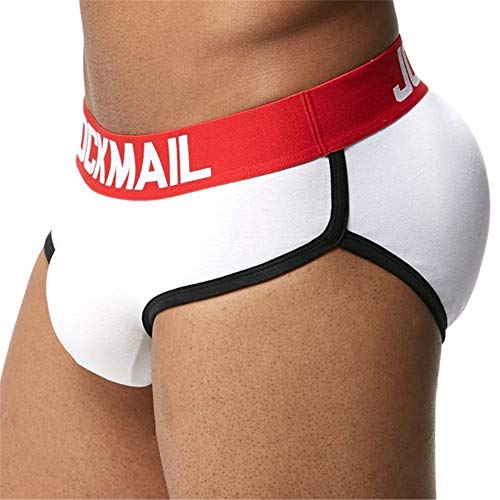 JOCKMAIL Herren Slips mit Butt Pad Unterwäsche Sportlich Radfahren Unterwäsche Slips Baumwolle Hip-up Unterwäsche Ausbuchtung Vorne und Hinten Pad Push Up Cup Unterwäsche (L, Weiß) von JOCKMAIL
