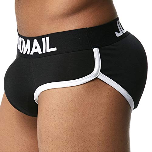 JOCKMAIL Herren Slips mit Butt Pad Unterwäsche Sportlich Radfahren Unterwäsche Slips Baumwolle Hip-up Unterwäsche Ausbuchtung Vorne und Hinten Pad Push Up Cup Unterwäsche (M, schwarz) von JOCKMAIL