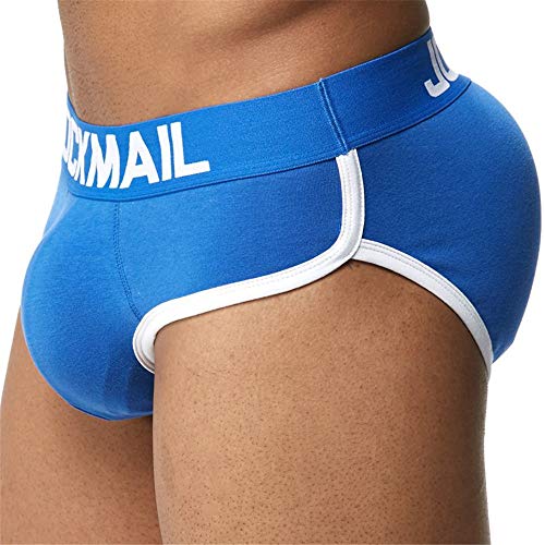 JOCKMAIL Herren Slips mit Butt Pad Unterwäsche Sportlich Radfahren Unterwäsche Slips Baumwolle Hip-up Unterwäsche Ausbuchtung Vorne und Hinten Pad Push Up Cup Unterwäsche (XL, Blau) von JOCKMAIL