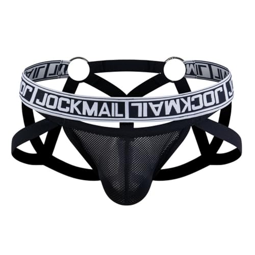 JOCKMAIL Herren Unterwäsche Gesäß Heben Sexy Tanga Mesh Schnell Trocknend Transparent Versuchung Stahl Ring Bandage Hohl, Schwarz, Medium von JOCKMAIL