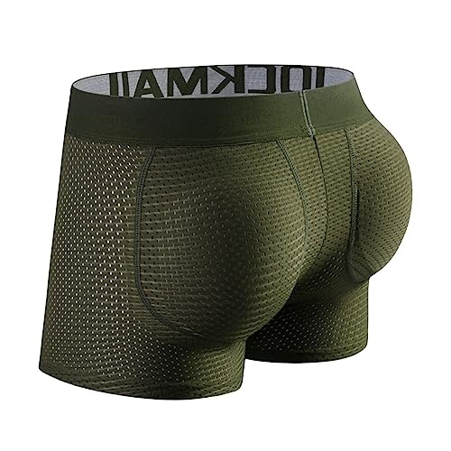 JOCKMAIL Herren gepolsterte Boxershorts zur Verbesserung der Gesäß männliche Unterhose mit Schwamm Füllung Höschen, Armeegrün, L von JOCKMAIL