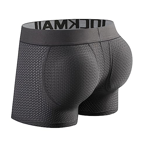 JOCKMAIL Herren gepolsterte Boxershorts zur Verbesserung der Gesäß männliche Unterhose mit Schwamm Füllung Höschen, gray, L von JOCKMAIL