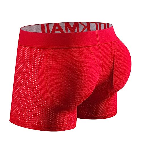 JOCKMAIL Herren gepolsterte Boxershorts zur Verbesserung der Gesäß männliche Unterhose mit Schwamm Füllung Höschen, rot red, L von JOCKMAIL