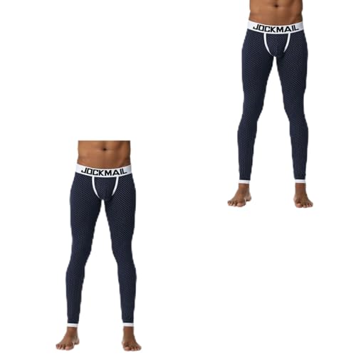 JOCKMAIL Lange Unterhose für Herren, Thermo-Unterwäsche, Baumwolle, bedruckt, Herren-Thermo-Unterwäsche, Schlafhose, Leggings, Ls-1103-navy-2pack, Mittel von JOCKMAIL