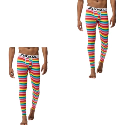 JOCKMAIL Lange Unterhose für Herren, Thermo-Unterwäsche, Baumwolle, bedruckt, Herren-Thermo-Unterwäsche, Schlafhose, Leggings, Ls-1106-Rot-2er-Pack, Groß von JOCKMAIL
