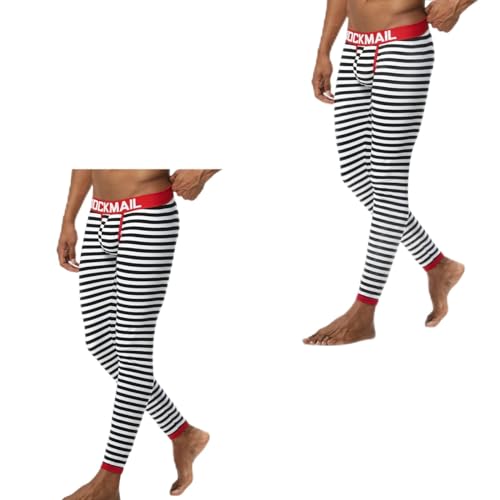 JOCKMAIL Lange Unterhose für Herren, Thermo-Unterwäsche, Baumwolle, bedruckt, Herren-Thermo-Unterwäsche, Schlafhose, Leggings, Ls-1107-Rot-2er-Pack, X-Groß von JOCKMAIL