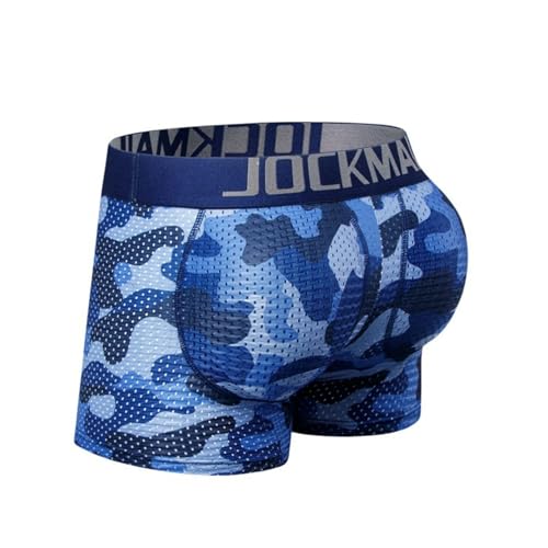 JOCKMAIL Männer Gepolsterte Unterwäsche Mesh Camoflage Butt Lifting Zurück Hüfte Gepolsterte Herren Boxer Kurze Buttoceks Unterhose, Camouflage-Blau, XX-Large von JOCKMAIL