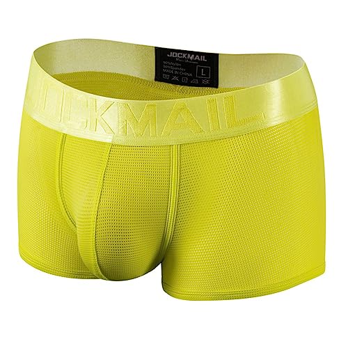 JOCKMAIL Mens Boxer Brief Candy Nette Weiche Eis Seide männer Unterwäsche Höschen Helle Farbe Männlichen Unterhosen Shorts Eine Packung, gelb, Large von JOCKMAIL