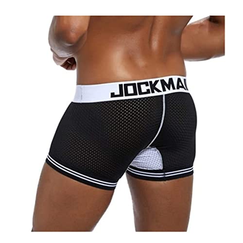 JOCKMAIL SEXY Herren Boxers Männer Sexy Mesh Pouch Unterwäsche Boxershorts Baumwolle Herren Boxershorts (M, Schwarz) von JOCKMAIL