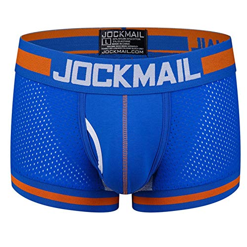 JOCKMAIL SEXY Herren Boxers Männer Sexy Mesh Pouch Unterwäsche Boxershorts Baumwolle Herren Boxershorts (as3, Alpha, l, Regular, Regular, Blau401) von JOCKMAIL