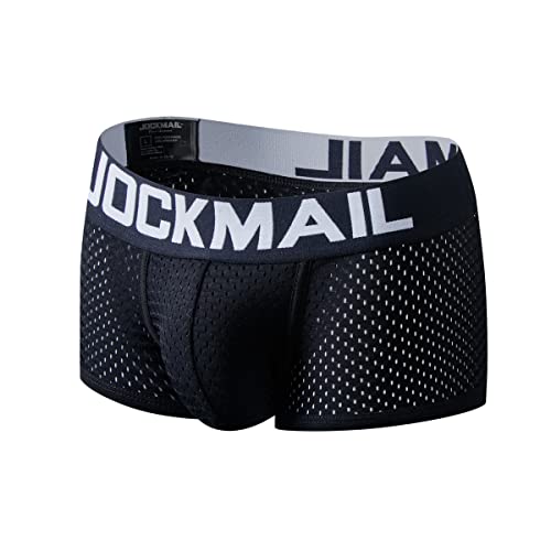 JOCKMAIL SEXY Herren Boxers Männer Sexy Mesh Pouch Unterwäsche Boxershorts Baumwolle Herren Boxershorts (as3, Alpha, l, Regular, Regular, Schwarz442) von JOCKMAIL