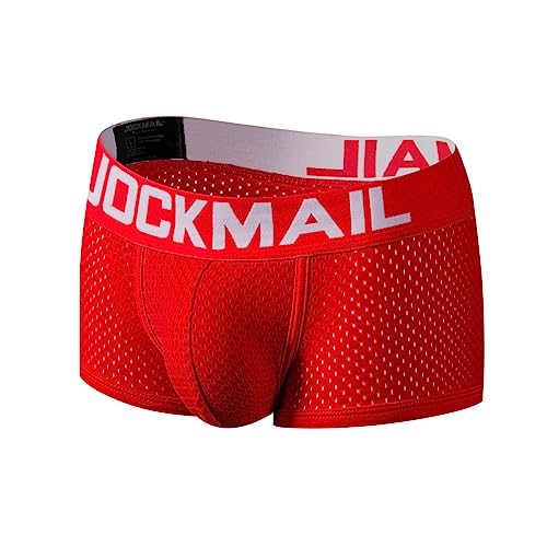 JOCKMAIL SEXY Herren Boxers Männer Sexy Mesh Pouch Unterwäsche Boxershorts Baumwolle Herren Boxershorts (as3, Alpha, m, Regular, Regular, Rot442) von JOCKMAIL