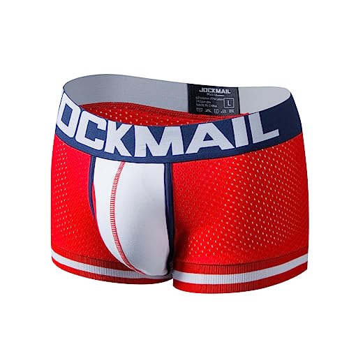 JOCKMAIL SEXY Herren Boxers Männer Sexy Mesh Pouch Unterwäsche Boxershorts Baumwolle Herren Boxershorts (as3, Alpha, x_l, Regular, Regular, rot441) von JOCKMAIL