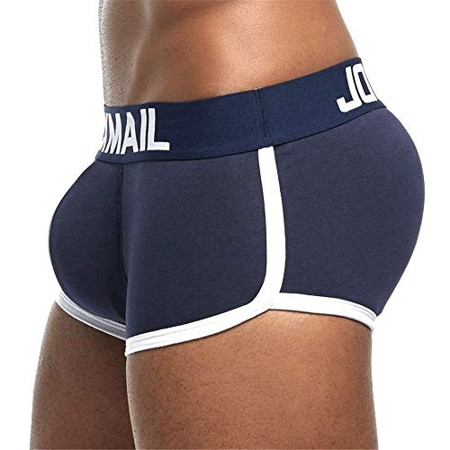 JOCKMAIL Sexy Herren Boxer Baumwolle Push up Boxershorts Gepolstert Hip Enhancer Herren Unterwäsche (as3, Alpha, l, Regular, Regular, Navy blau) von JOCKMAIL