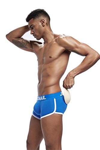 JOCKMAIL Sexy Herren Boxer Baumwolle Push up Boxershorts Gepolstert Hip Enhancer Herren Unterwäsche (as3, Alpha, m, Regular, Regular, Blau) von JOCKMAIL