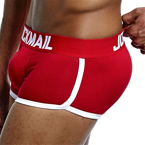 JOCKMAIL Sexy Herren Boxer Baumwolle Push up Boxershorts Gepolstert Hip Enhancer Herren Unterwäsche (as3, Alpha, m, Regular, Regular, Rot) von JOCKMAIL