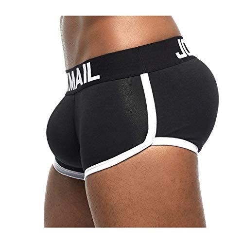 JOCKMAIL Sexy Herren Boxer Baumwolle Push up Boxershorts Gepolstert Hip Enhancer Herren Unterwäsche (as3, Alpha, x_l, Regular, Regular, Schwarz) von JOCKMAIL