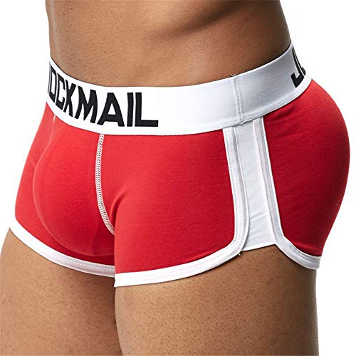 JOCKMAIL Sexy Herren Boxer Baumwolle Push up Boxershorts Gepolstert Hip Enhancer Herren Unterwäsche (as3, Alpha, l, Regular, Regular, rot435) von JOCKMAIL