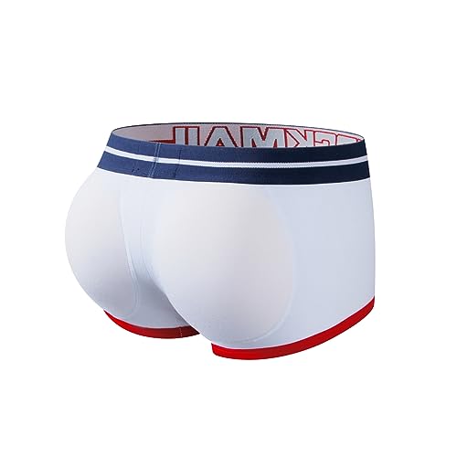 JOCKMAIL Sexy Herren Boxer Baumwolle Push up Boxershorts Gepolstert Hip Enhancer Herren Unterwäsche (as3, Alpha, m, Regular, Regular, Weiß410) von JOCKMAIL