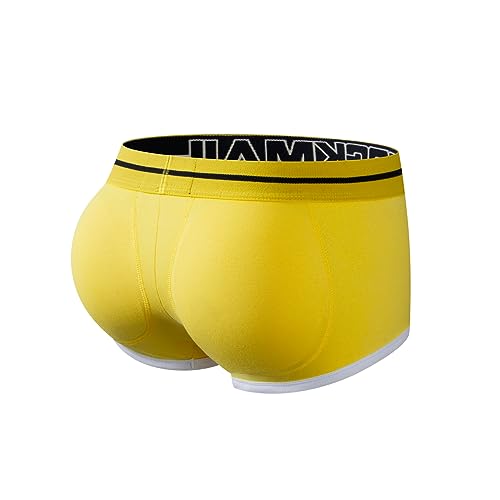 JOCKMAIL Sexy Herren Boxer Baumwolle Push up Boxershorts Gepolstert Hip Enhancer Herren Unterwäsche (as3, Alpha, m, Regular, Regular, gelb410) von JOCKMAIL