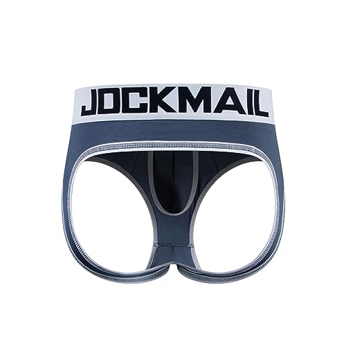 JOCKMAIL Sexy Herren Boxershorts Jockstrap Männer Sexy Unterwäsche Rückenfreies Gesäß Herren Strings Schwule Unterwäsche (L, 338GRAU) von JOCKMAIL