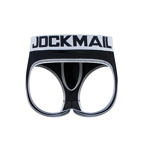 JOCKMAIL Sexy Herren Boxershorts Jockstrap Männer Sexy Unterwäsche Rückenfreies Gesäß Herren Strings Schwule Unterwäsche (L, 338SCHWARZ) von JOCKMAIL