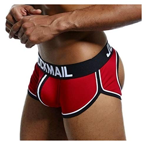 JOCKMAIL Sexy Herren Boxershorts Jockstrap Männer Sexy Unterwäsche Rückenfreies Gesäß Herren Strings Schwule Unterwäsche (L, Rot) von JOCKMAIL