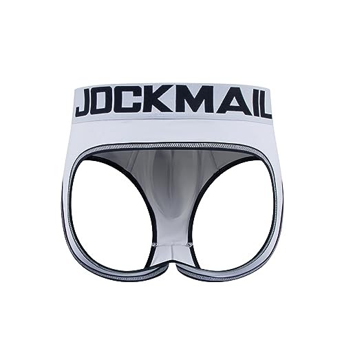 JOCKMAIL Sexy Herren Boxershorts Jockstrap Männer Sexy Unterwäsche Rückenfreies Gesäß Herren Strings Schwule Unterwäsche (XL, 338WEISS) von JOCKMAIL