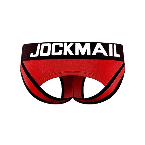 JOCKMAIL Sexy Herren Boxershorts Jockstrap Männer Sexy Unterwäsche Rückenfreies Gesäß Herren Strings Schwule Unterwäsche (XXL, 312ROT) von JOCKMAIL