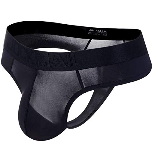 JOCKMAIL Sexy Herren Slips Bikini Ice Silk Transparent Herren Slips Unterwäsche Sexy Schwuler Bikini Tangas Männlich Spitzenhöschen (L, Schwarz) von JOCKMAIL