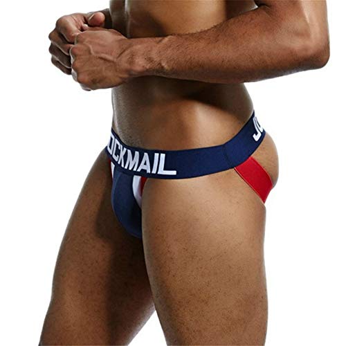 JOCKMAIL Sexy Herren Slips Herren Jockstrap Strings Sexy Atmungsaktiv Baumwolle Thongs G-String Strings Schwule Unterwäsche (M, Navy blau) von JOCKMAIL