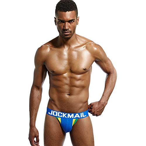 JOCKMAIL Sexy Herren Slips Herren Jockstrap Strings Sexy Atmungsaktiv Baumwolle Thongs G-String Strings Schwule Unterwäsche (XL, Blau) von JOCKMAIL