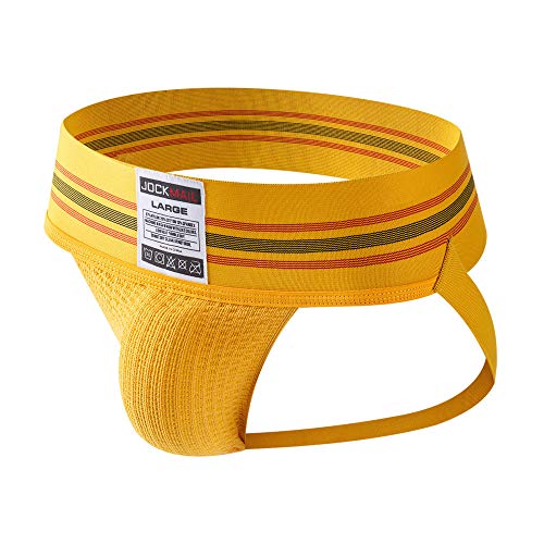 Sexy Herren Jockstrap Unterwäsche Slip Herren Strings Suspensorium Rückenfrei Atmungsaktiver Jockstrap Gay Unterwäsche Erotic String Homens (L, Gelb) von JOCKMAIL