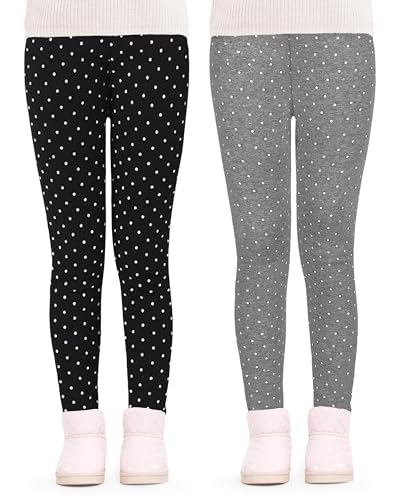 JOCMIC Mädchen Gefütterte Leggings Thermo Hosen Dicke Winter Warme 2er-Pack, Schwarz Tupfen/Grau Tupfen, EU 134-140, Manufacturer 140 von JOCMIC