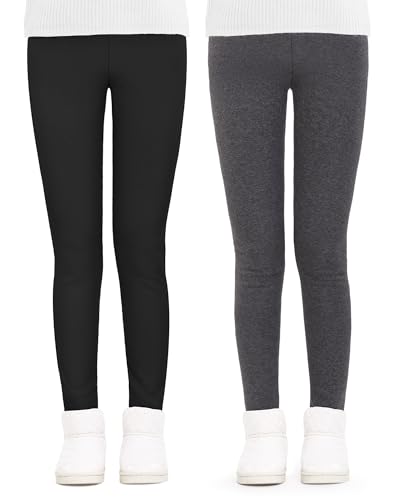 JOCMIC Mädchen Gefütterte Leggings Thermo Hosen Dicke Winter Warme 2er-Pack, Schwarz/Dunkelgrau, EU 146-152, Manufacturer 160 von JOCMIC
